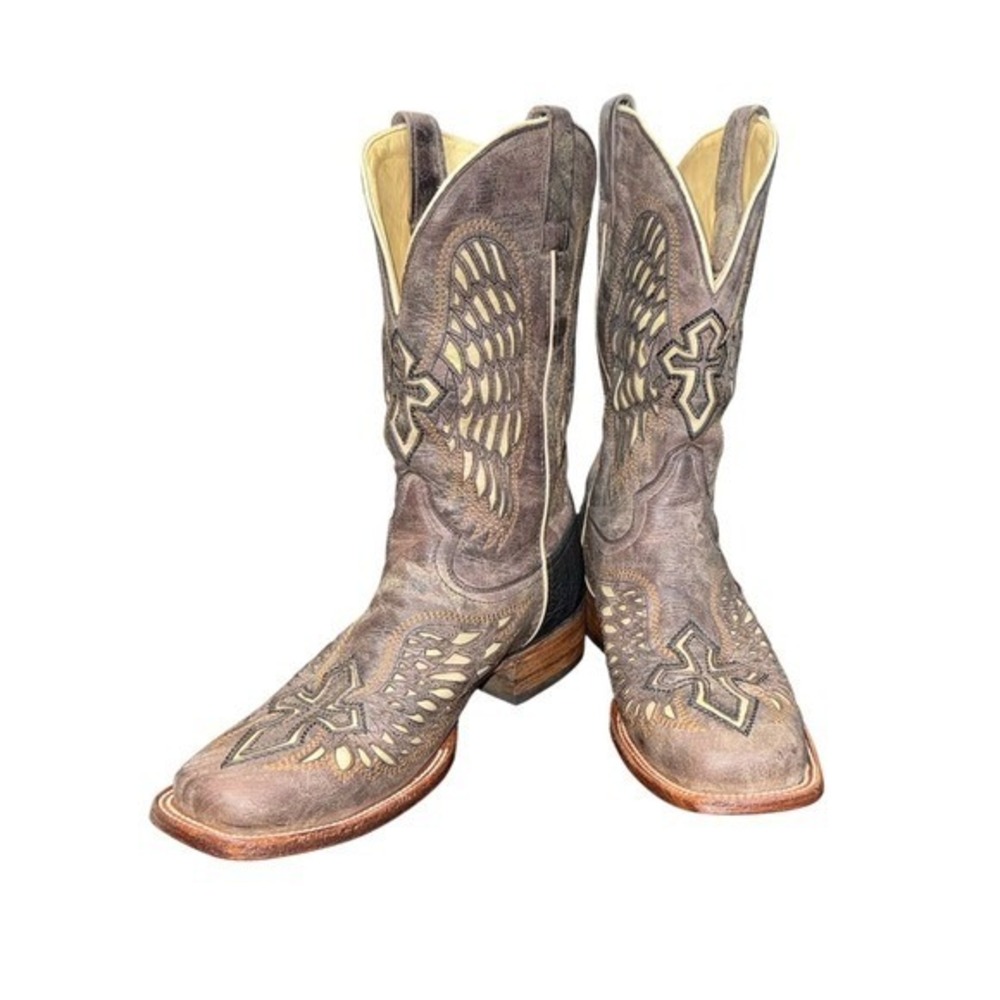 CORRAL Vintage Winged Cross Distressed Leather Western Cowboy Boots | Size 9D